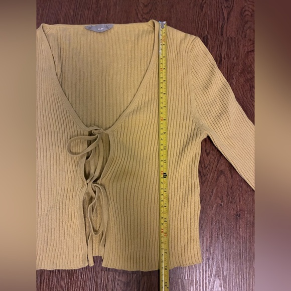 Everlane	Yellow Ribbed Cotton-Wool Open Tie Front Sweater - Size M - Picture 6 of 7
